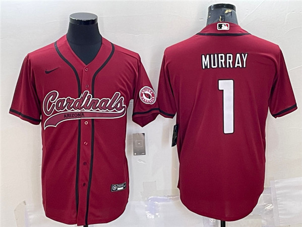 Men's Arizona Cardinals #1 Kyler Murray Red With Patch Cool Base Stitched Baseball Jersey